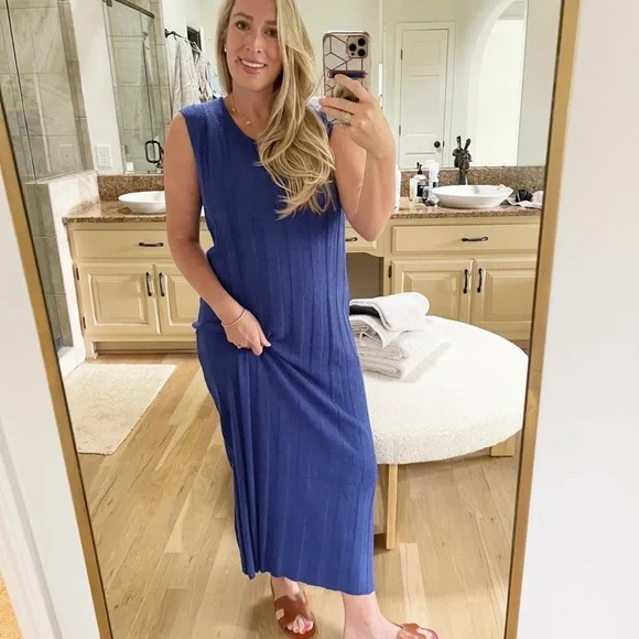 Free People Beach Theo Sweater Midi Dress Out Of The Blue S Ribbed Textured Boho - Picture 4 of 14